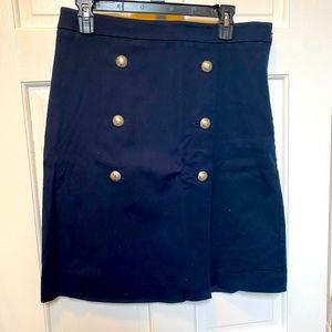 Talbots Navy Blue Lined Skirt with Silver Nautical Buttons - Size 10